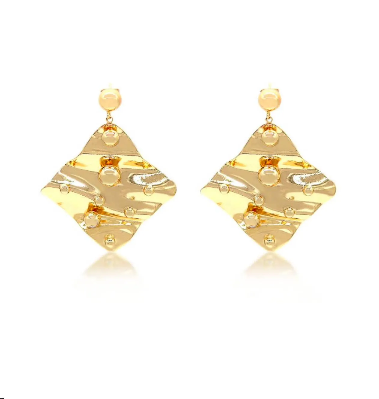 Square Gold Bead Earrings