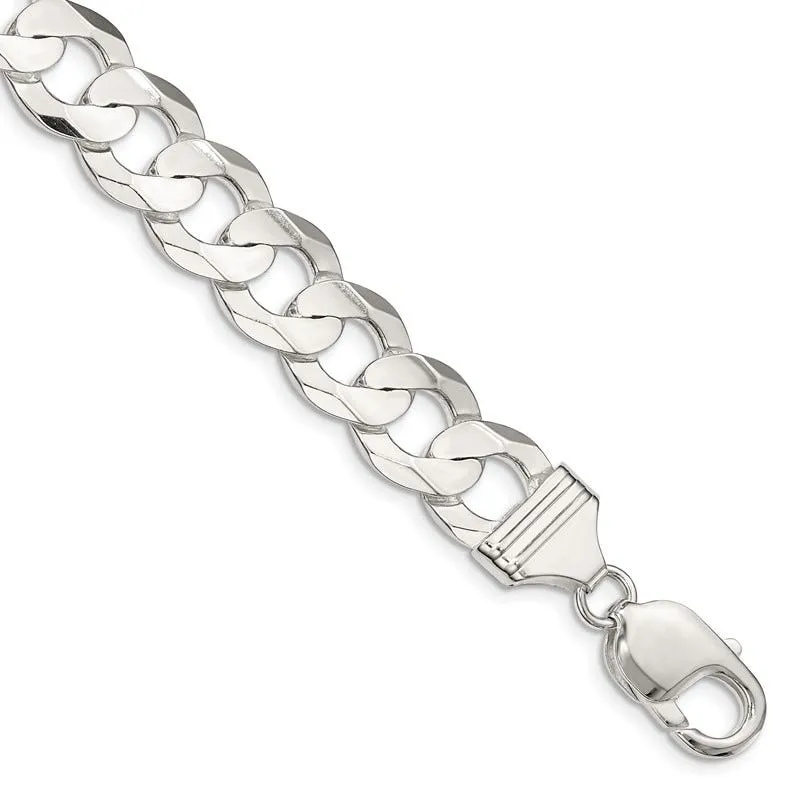 Sterling Silver 11.9mm Concave Beveled Curb Chain Bracelet