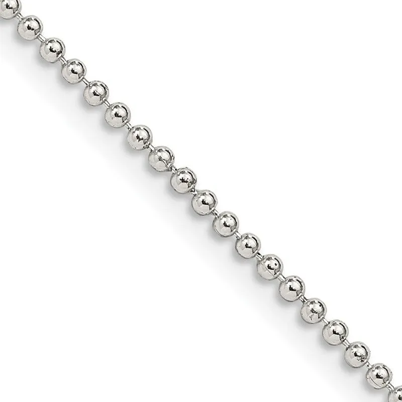 Sterling Silver 1.5mm Beaded Chain Necklace w/2in ext.