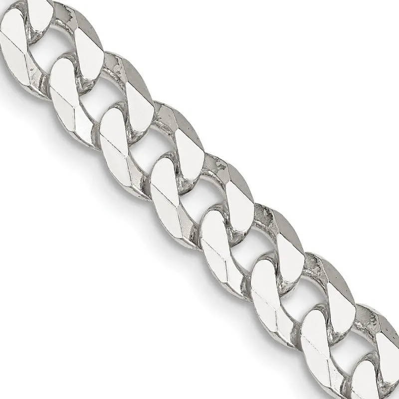 Sterling Silver 7mm Beveled Curb Chain Necklace