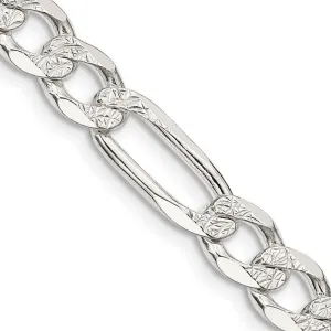 Sterling Silver 7mm Pav‚ Flat Figaro Chain Necklace