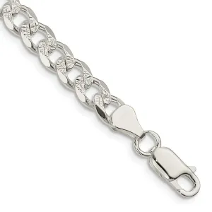 Sterling Silver 7mm Pave Curb Chain Bracelet