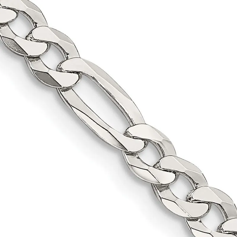 Sterling Silver 9.5mm Lightweight Flat Figaro Chain Necklace