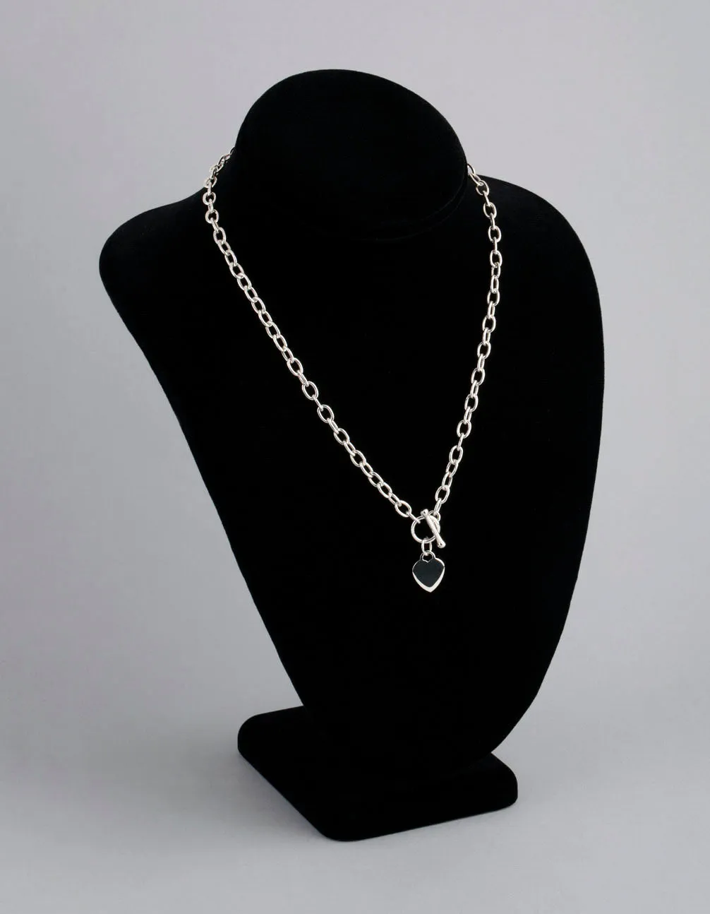 Sterling Silver Heart T&O Oval Chain Necklace