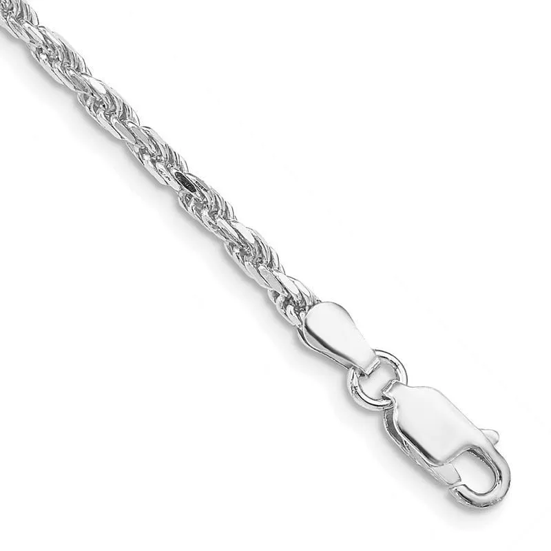 Sterling Silver Rhodium-plated 2.5mm Diamond-cut Rope Chain Bracelet