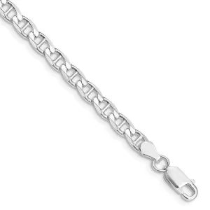 Sterling Silver Rhodium-plated 4.65mm Flat Cuban Anchor Chain Bracelet