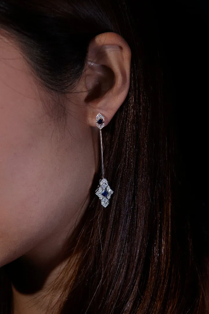 THIALH - Castle - Castle Night Two-Wear Blue Brooch Earrings