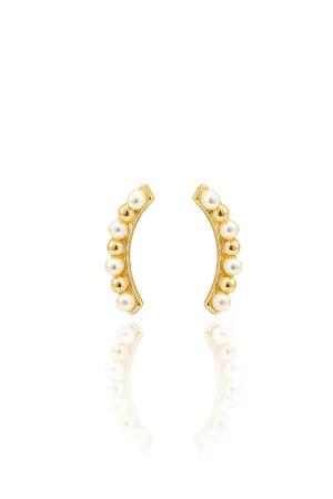 Tiny Bead Pearl Wide Curve Earrings (K100)