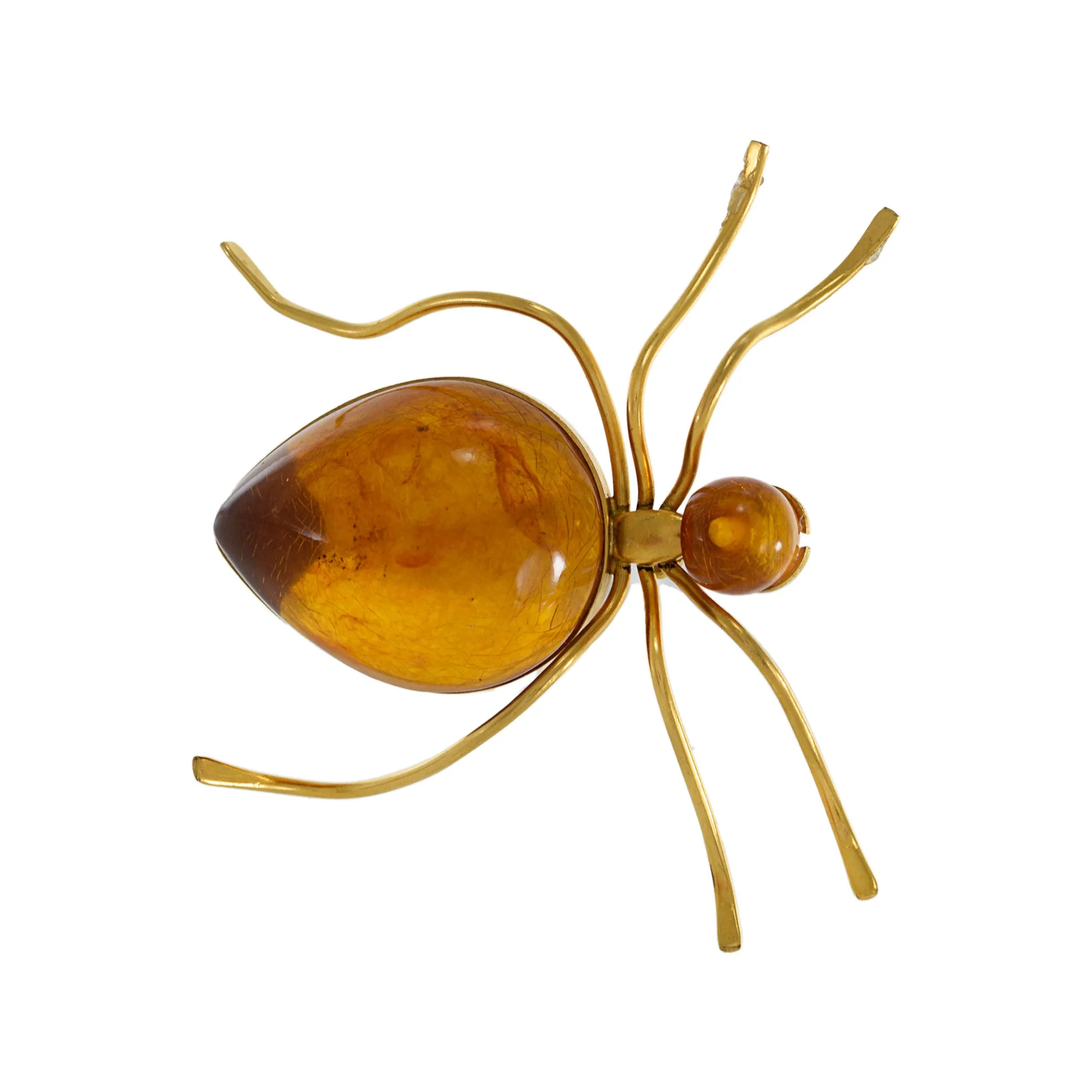 Vintage Retro 10KT Yellow Gold Amber Spider Lapel Pin